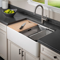 Thumbnail for Houzer Aspire 30 inch Fireclay Farmhouse Apron Front Single Bowl Workstation Sink with Accessories