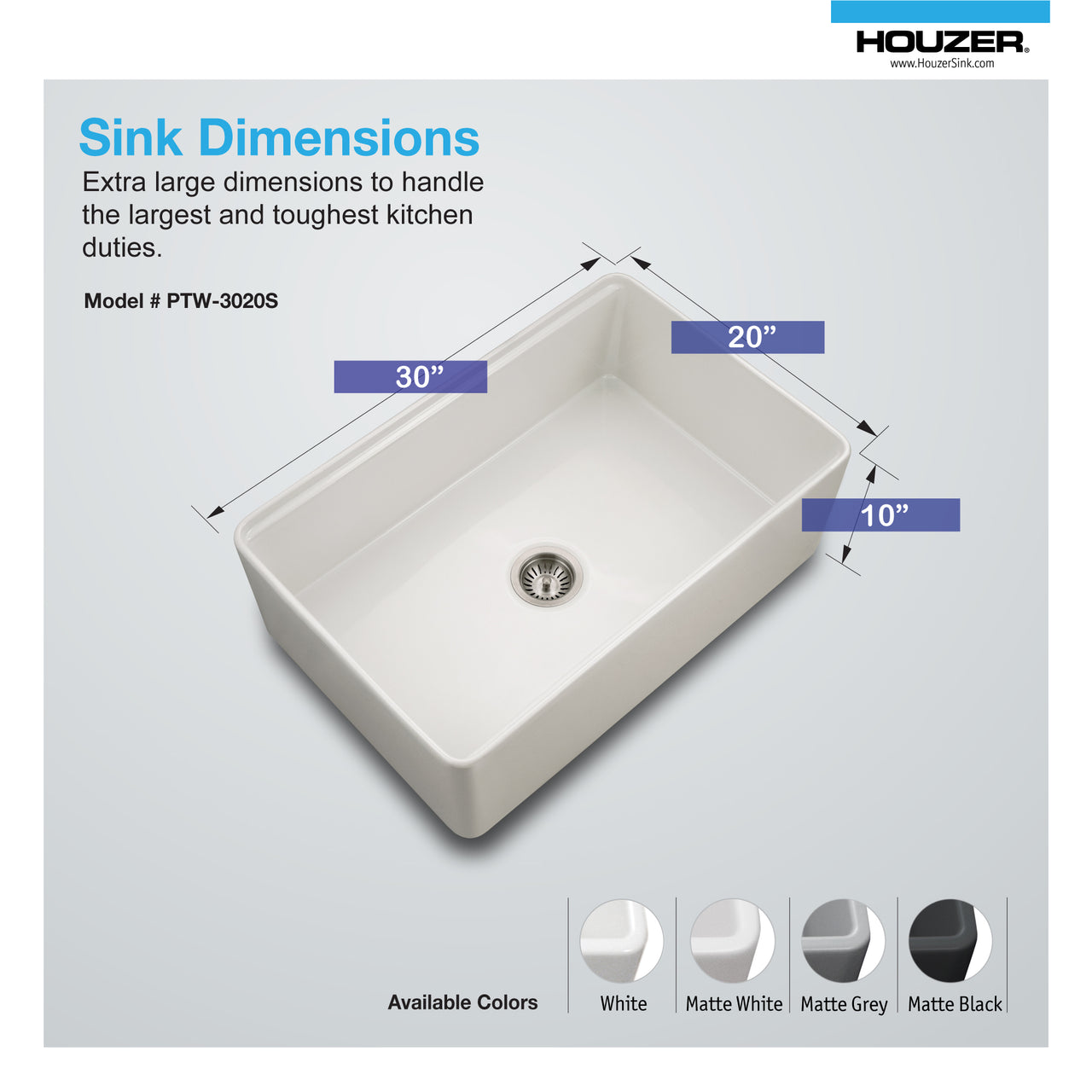 Houzer Aspire 30 inch Fireclay Farmhouse Apron Front Single Bowl Workstation Sink with Accessories