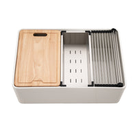 Thumbnail for Houzer Aspire 30 inch Fireclay Farmhouse Apron Front Single Bowl Workstation Sink with Accessories