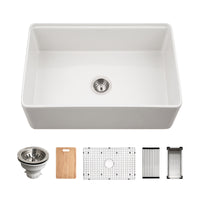 Thumbnail for Houzer Aspire 30 inch Fireclay Farmhouse Apron Front Single Bowl Workstation Sink with Accessories