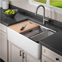 Thumbnail for Houzer Aspire 30 inch Fireclay Farmhouse Apron Front Single Bowl Workstation Sink with Accessories