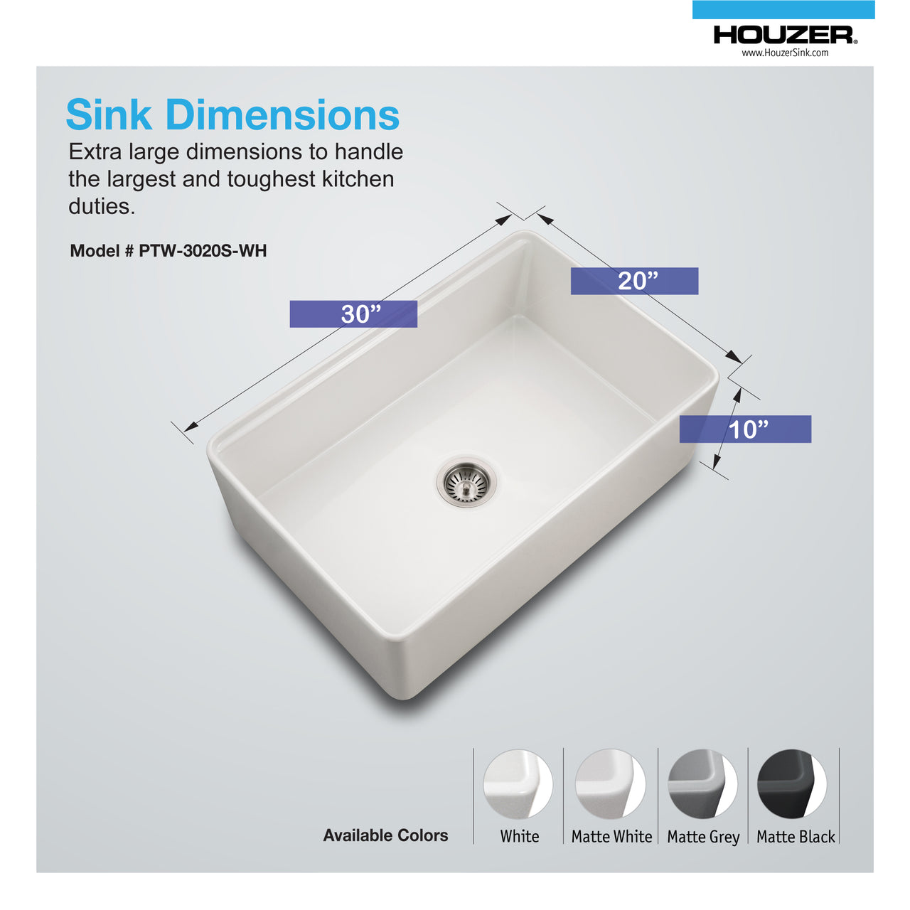Houzer Aspire 30 inch Fireclay Farmhouse Apron Front Single Bowl Workstation Sink with Accessories