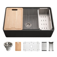Thumbnail for Houzer Aspire 33 inch Fireclay Farmhouse Apron Front Single Bowl Workstation with Accessories