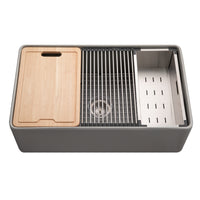 Thumbnail for Houzer Aspire 33 inch Fireclay Farmhouse Apron Front Single Bowl Workstation with Accessories