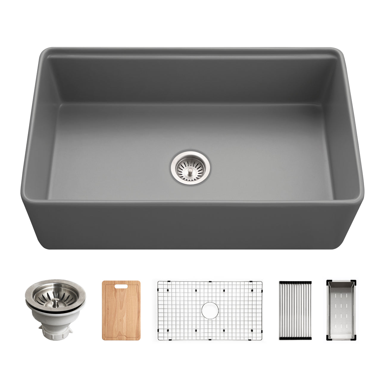 Houzer Aspire 33 inch Fireclay Farmhouse Apron Front Single Bowl Workstation with Accessories