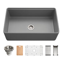 Thumbnail for Houzer Aspire 33 inch Fireclay Farmhouse Apron Front Single Bowl Workstation with Accessories