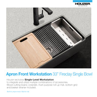 Thumbnail for Houzer Aspire 33 inch Fireclay Farmhouse Apron Front Single Bowl Workstation with Accessories