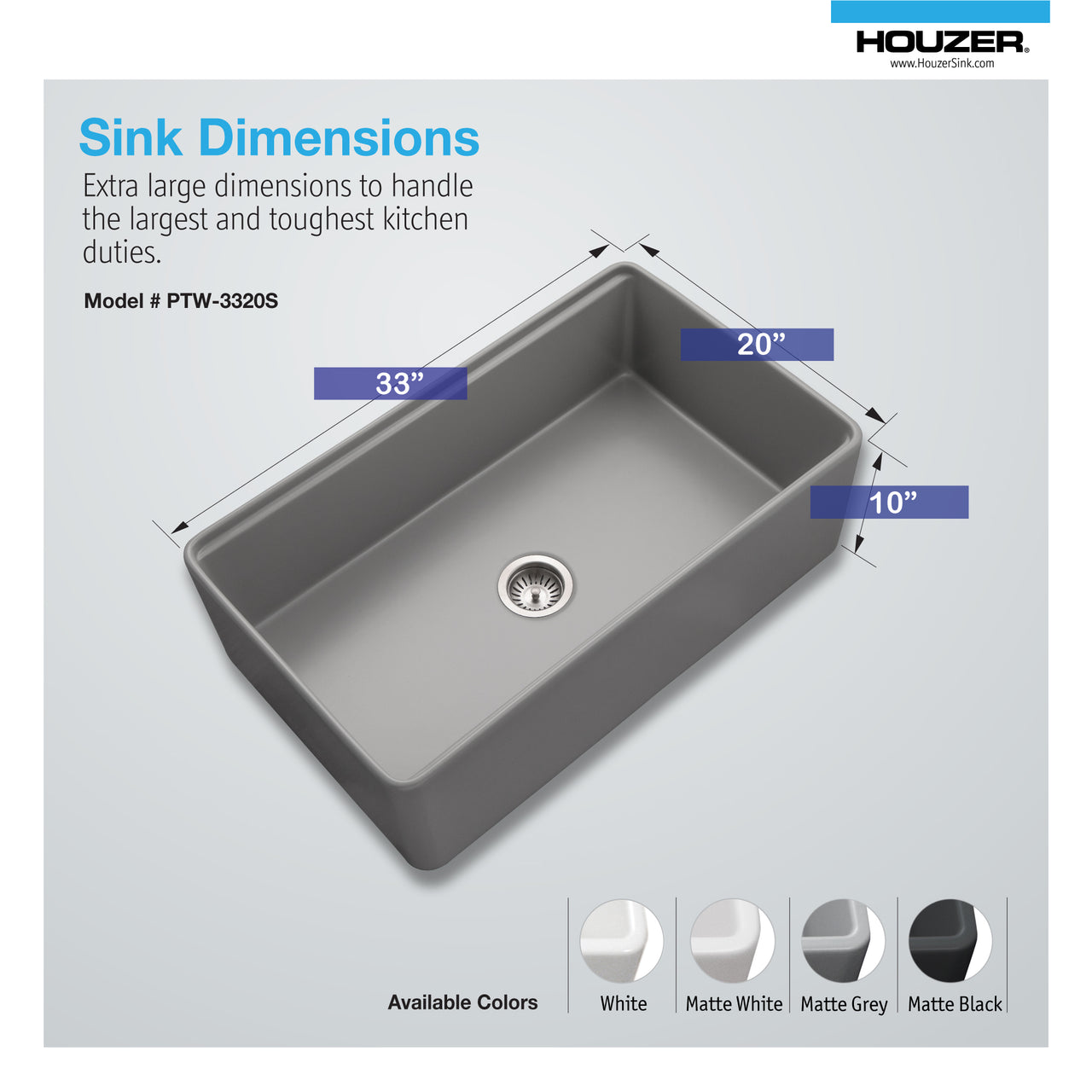 Houzer Aspire 33 inch Fireclay Farmhouse Apron Front Single Bowl Workstation with Accessories