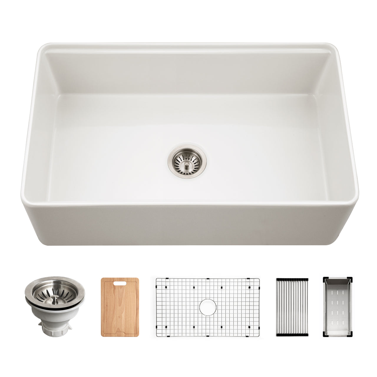 Houzer Aspire 33 inch Fireclay Farmhouse Apron Front Single Bowl Workstation with Accessories