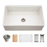 Thumbnail for Houzer Aspire 33 inch Fireclay Farmhouse Apron Front Single Bowl Workstation with Accessories