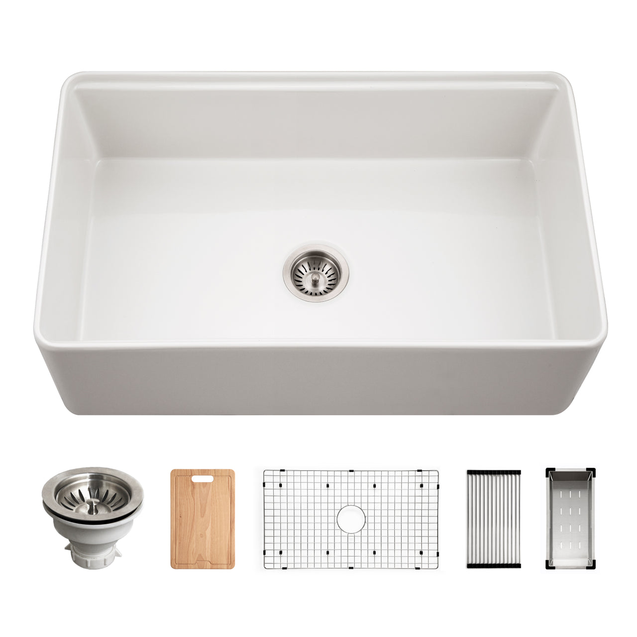Houzer Aspire 33 inch Fireclay Farmhouse Apron Front Single Bowl Workstation with Accessories