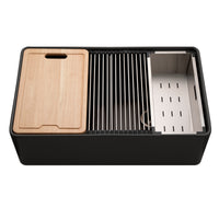 Thumbnail for Houzer Aspire 33 inch Fireclay Farmhouse Apron Front 50/50 Double Bowl Workstation Sink with Accessories