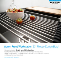 Thumbnail for Houzer Aspire 33 inch Fireclay Farmhouse Apron Front 50/50 Double Bowl Workstation Sink with Accessories