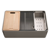 Thumbnail for Houzer Aspire 33 inch Fireclay Farmhouse Apron Front 50/50 Double Bowl Workstation Sink with Accessories