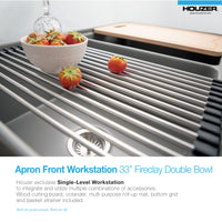 Thumbnail for Houzer Aspire 33 inch Fireclay Farmhouse Apron Front 50/50 Double Bowl Workstation Sink with Accessories