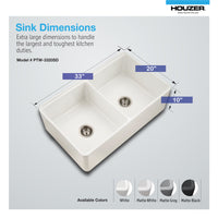 Thumbnail for Houzer Aspire 33 inch Fireclay Farmhouse Apron Front 50/50 Double Bowl Workstation Sink with Accessories