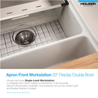 Thumbnail for Houzer Aspire 33 inch Fireclay Farmhouse Apron Front 50/50 Double Bowl Workstation Sink with Accessories