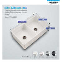 Thumbnail for Houzer Aspire 33 inch Fireclay Farmhouse Apron Front 50/50 Double Bowl Workstation Sink with Accessories