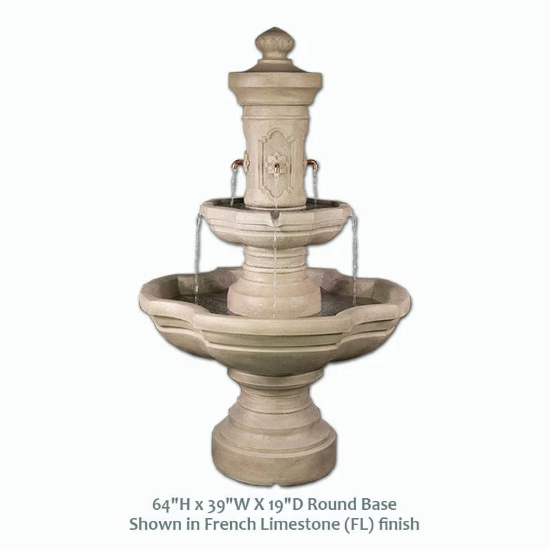 Ravello Courtyard Outdoor Fountain with Copper Spouts and French Limestone Finish