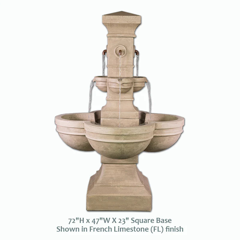 Grand Tiered Outdoor Cast Stone Fountain with French Limestone Finish and Square Base