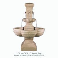 Thumbnail for Grand Tiered Outdoor Cast Stone Fountain with French Limestone Finish and Square Base