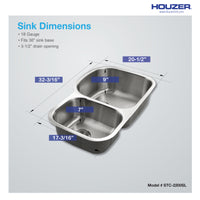 Thumbnail for Houzer Eston Stainless Steel Undermount Double Small Bowl Offset Kitchen Sink, Nested 20-Pack