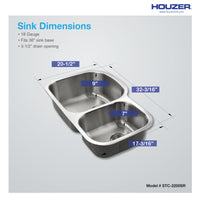 Thumbnail for Houzer Eston Stainless Steel Undermount Double Small Bowl Offset Kitchen Sink, Nested 20-Pack