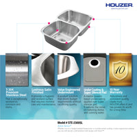 Thumbnail for Houzer Eston Stainless Steel Undermount Double Small Bowl Offset Kitchen Sink, Nested 20-Pack