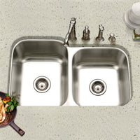 Thumbnail for Houzer Eston Stainless Steel Undermount Double Small Bowl Offset Kitchen Sink, Nested 20-Pack