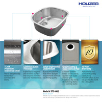 Thumbnail for Houzer Eston 24 inch Stainless Steel Undermount Single D Bowl Kitchen Sink with Strainer & Bottom Grid
