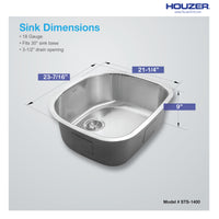 Thumbnail for Houzer Eston 24 inch Stainless Steel Undermount Single D Bowl Kitchen Sink with Strainer & Bottom Grid