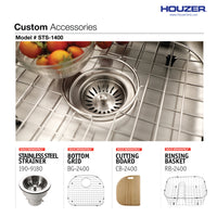 Thumbnail for Houzer Eston 24 inch Stainless Steel Undermount Single D Bowl Kitchen Sink with Strainer & Bottom Grid