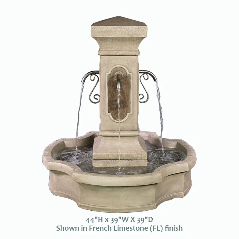 San Pietro Pond Fountain with Rustic Iron Spouts and French Limestone Finish – A Grand Accent for Peaceful Outdoor Spaces