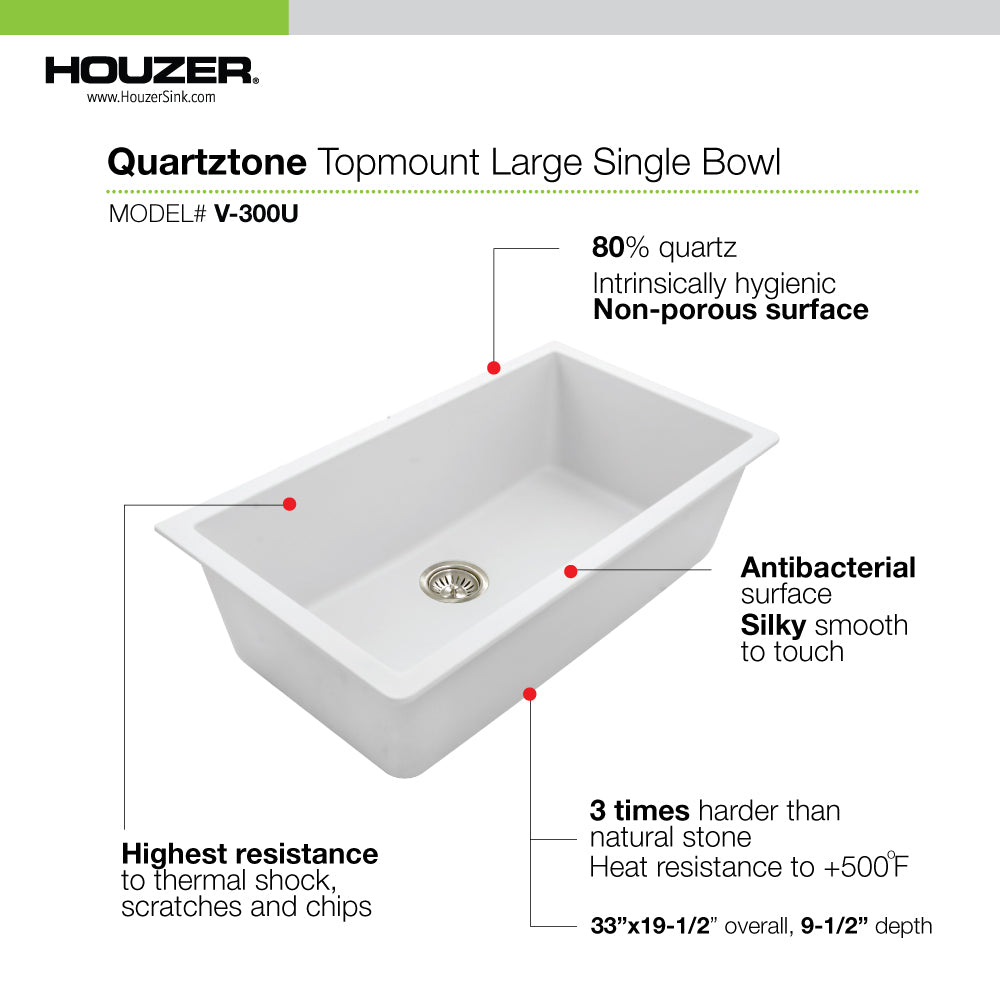 Houzer Quartztone 33 inch Granite Composite Undermount Single Bowl Kitchen Sink