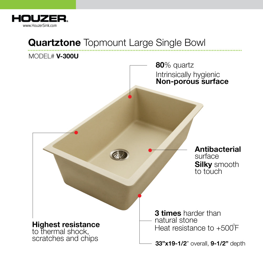 Houzer Quartztone 33 inch Granite Composite Undermount Single Bowl Kitchen Sink