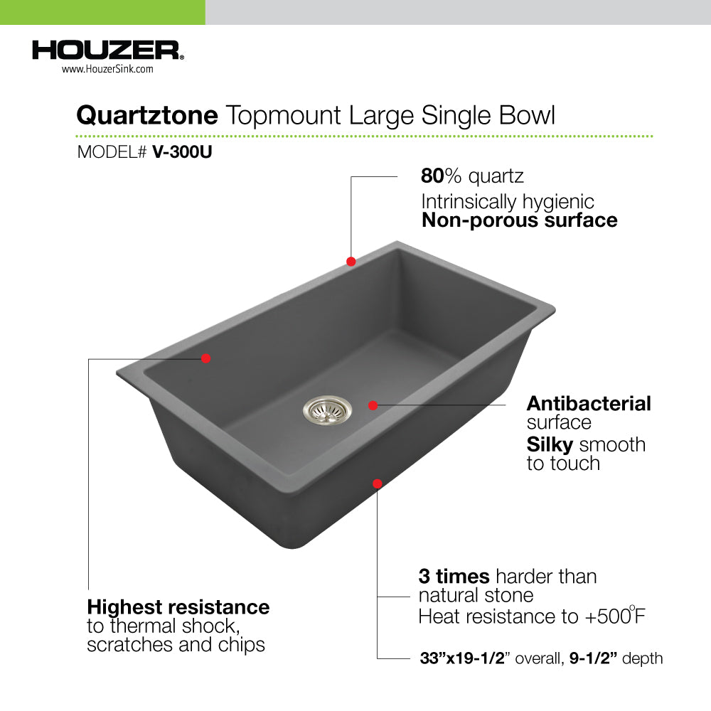 Houzer Quartztone 33 inch Granite Composite Undermount Single Bowl Kitchen Sink