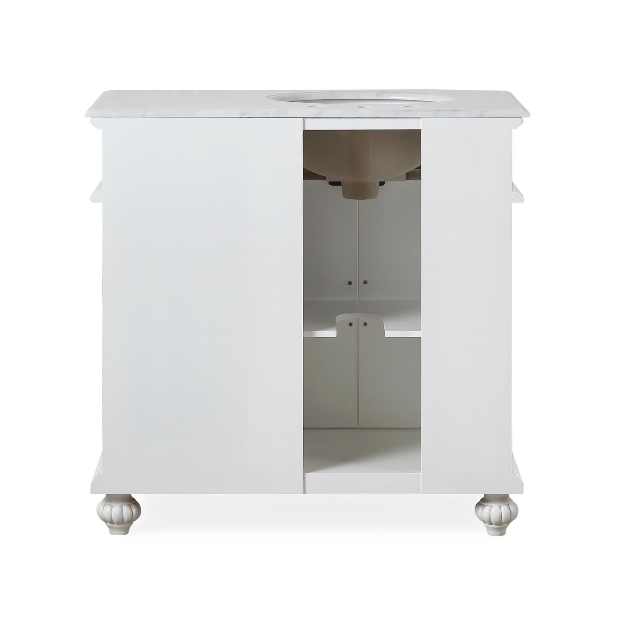 SilkRoad 36" Single (Left) Sink White Cabinet - Carrara White Marble Top, Ceramic Sink (3-hole)..