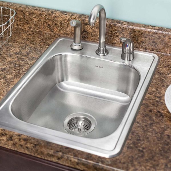 Houzer Glowtone ADA Compliant 17 inch Stainless Steel Drop-in Topmount 3-hole Large Bar and Prep Sink