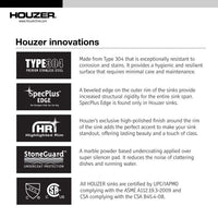Thumbnail for Houzer Belleo 32 inch Stainless Steel Drop-in Topmount 50/50 Double Bowl Kitchen Sink with Strainers & Grids