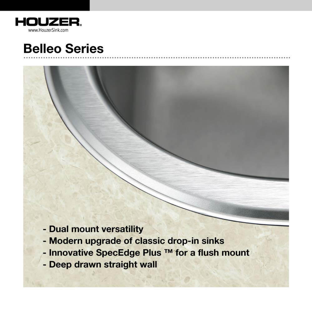 Houzer Belleo 32 inch Stainless Steel Drop-in Topmount Single Bowl Kitchen Sink with Strainer & Grid