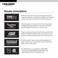 Thumbnail for Houzer Belleo 32 inch Stainless Steel Drop-in Topmount Single Bowl Kitchen Sink with Strainer & Grid