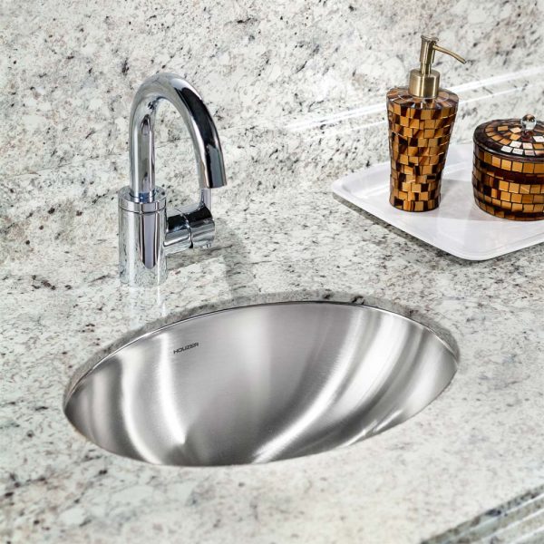 Houzer Opus 18 inch Stainless Steel Undermount Oval Bowl Bathroom Sink without Overflow