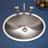 Thumbnail for Houzer Opus 18 inch Stainless Steel Drop-in Oval Bathroom Sink without Overflow
