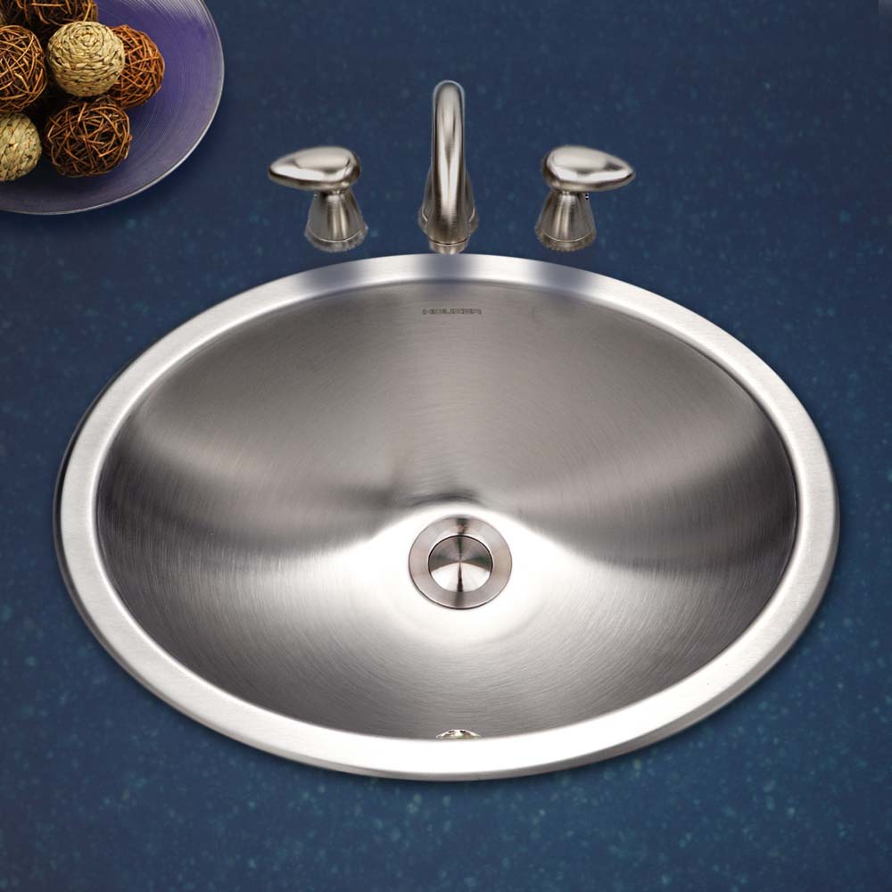 Houzer Opus 18 inch Stainless Steel Drop-in Oval Bowl Bathroom Sink with Overflow Drain Assembly
