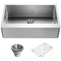 Thumbnail for Houzer Epicure 33 inch Stainless Steel Apron Front Single Bowl Kitchen Sink with Strainer & Grid