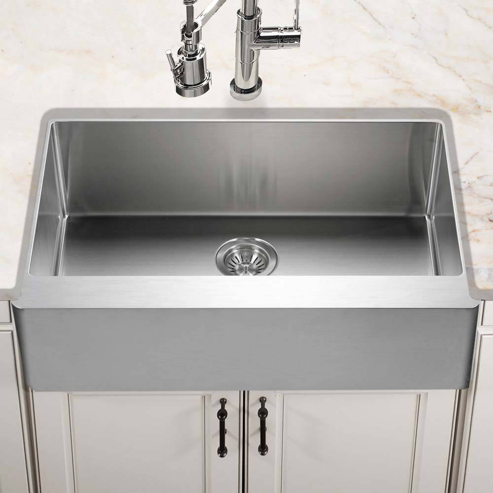 Houzer Epicure 33 inch Stainless Steel Apron Front Single Bowl Kitchen Sink with Strainer & Grid