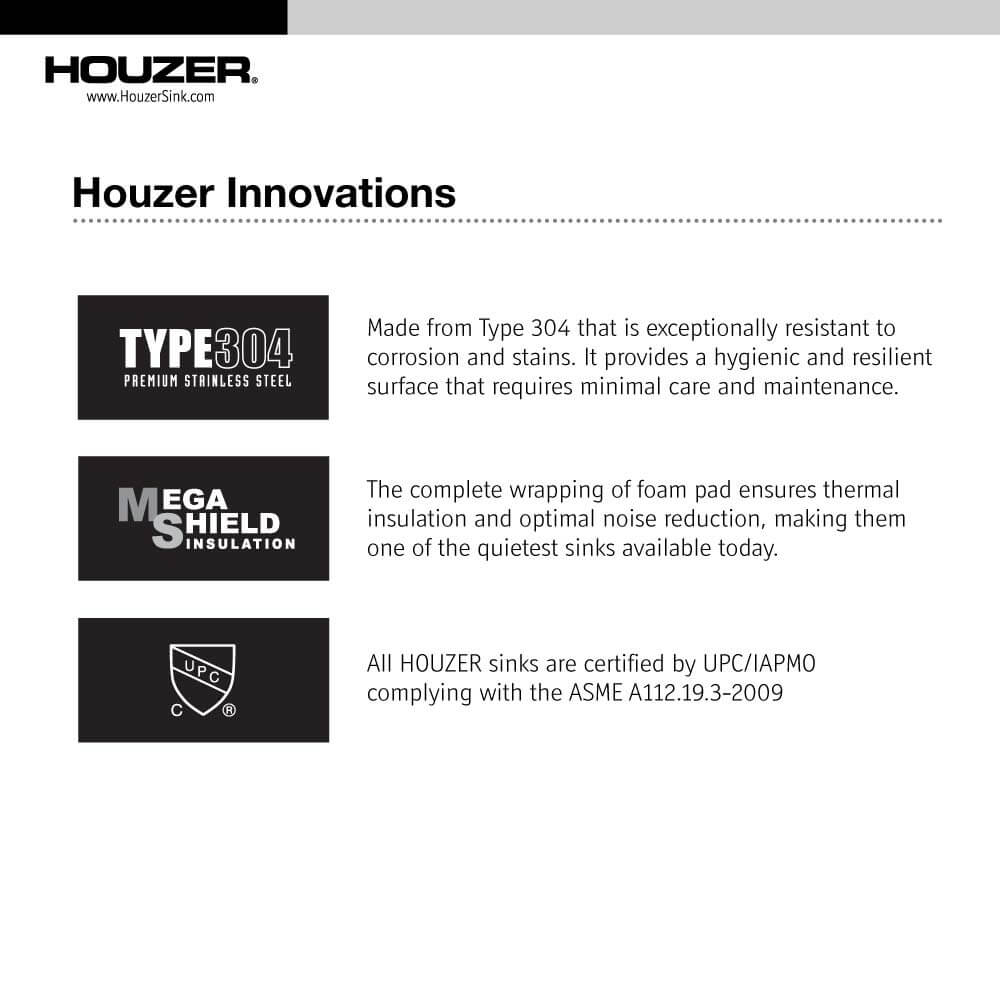 Houzer Epicure 33 inch Stainless Steel Apron Front Single Bowl Kitchen Sink with Strainer & Grid