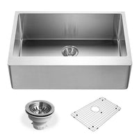 Thumbnail for Houzer Epicure 30 inch Apron Front Farmhouse Single Bowl Kitchen Sink with Strainer & Grid
