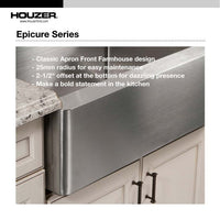 Thumbnail for Houzer Epicure 33 inch Apron Front 60/40 Double Bowl Kitchen Sink, Small Right Bowl with Strainer & Grids
