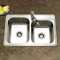 Thumbnail for Houzer Glowtone 33 inch Stainless Steel Drop-in Topmount 60/40 Double Bowl Kitchen Sink, Nested 20-Pack
